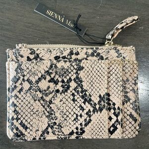 New Sienna Mae Lennon Vegan Leather Card Wallet Snakeskin on Gold Keyring - NWT